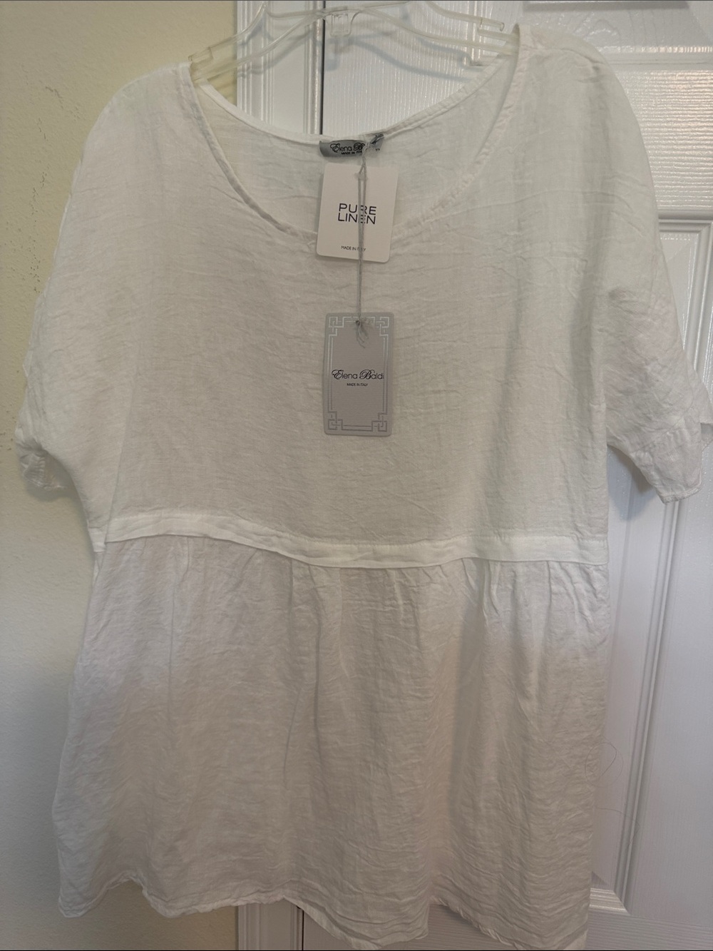 Elena Boro White Pure Linen Short-Sleeve Peplum Tunic